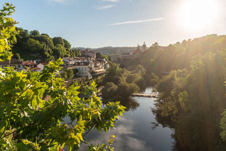 View at the monastery Sao Goncalo with old bridge and river Tamega in Amarante. Amarante is situated in Minho region, north Portugalの写真素材