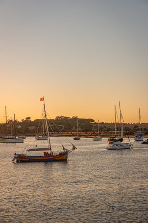 Harbor from Alvor at sunset in Portugal