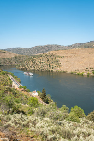 Viewpoint of Arnozelo allows to see a vast landscape on the Douro and its man-made slopes. Douro Region, famous Port Wine Region, Portugal.の写真素材