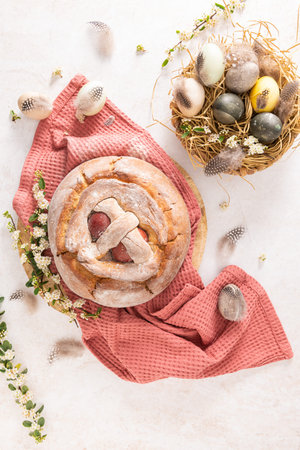 Portuguese traditional Easter cake with eggs. Typical Folar from Vale de Ilhavo, Aveiro, Portugal....