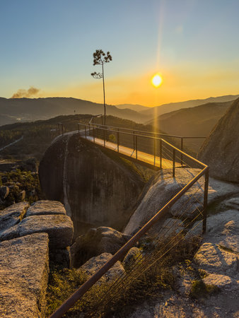 Sunset view of Fafiao viewpoint and hills in Geres National Park. Northern Portugalの写真素材
