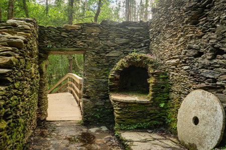 Surrounding landscape of the Estanislau fountain park and the Lourido river that divides the parishes of Arada and Maceda in the Municipality of Ovar, Portugalの写真素材