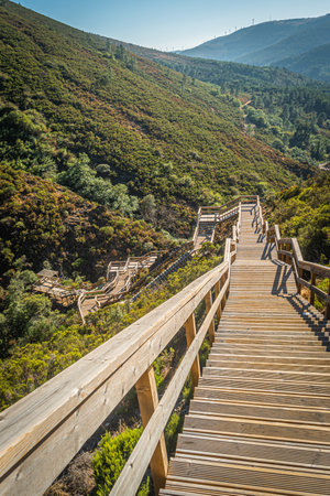 View of the walkways of Ribeira de Quelhas in Coentral Grande, Castanheira de Pera, Portugal.の写真素材