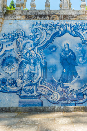LAMEGO, PORTUGAL - CIRCA MAY 2019: Azulejo decorated stairway to the Sanctuary of Our Lady of Remedios in Lamego - Portugalのeditorial素材