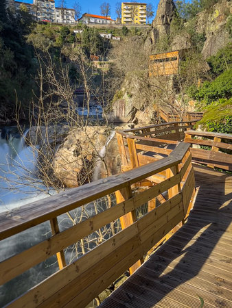 Walkways along the Corgo River in Vila Real in northern of Portugalの写真素材