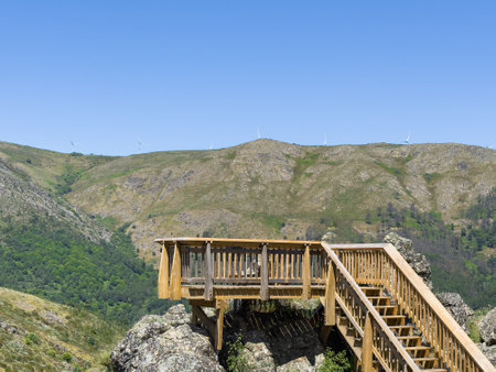 Landscape of the Mondego Walkways along the Mondego river valley with the surrounding Serra da Estrela cliffs. Portugalの写真素材