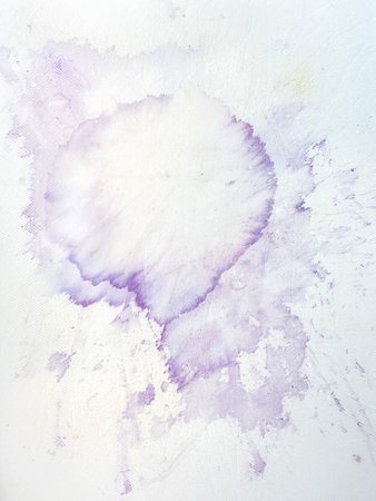 Delicate watercolor wash with light purple tones and soft gradients on textured canvas, creating an airy, abstract feel for creative designsの写真素材