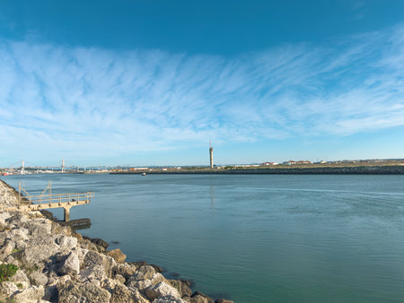 View of the mouth of the Mondego river in Figueira da Foz, Portugalの写真素材