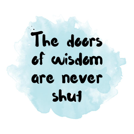 The doors of wisdom are never shut. Motivational quote on watercolor backgroundの写真素材