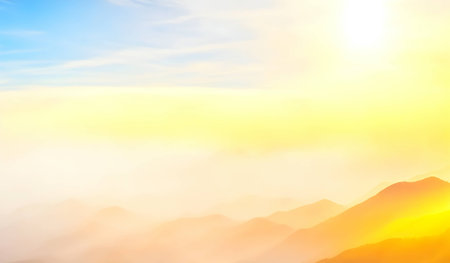 Sunset over the clouds. Landscape of foggy valley.の素材