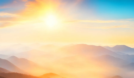 Mountain landscape. Sunrise over the valley. Panoramic view.の素材