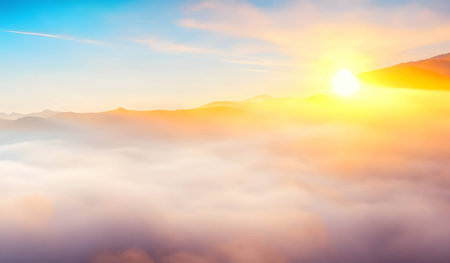 Sunrise over the sea of fog in the mountains. Landscape.の素材