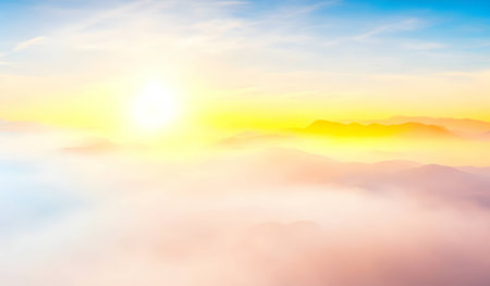 Beautiful Sunrise over the sea of fog. Landscape background.の素材