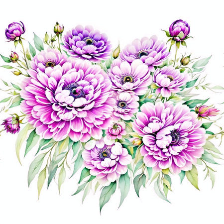 Beautiful card with watercolor peony flowers. Illustrationの素材