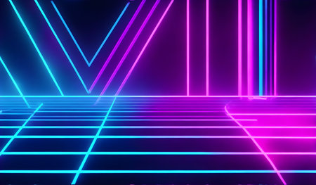 Neon lines on a dark background. 3d rendering, 3d illustration.の素材