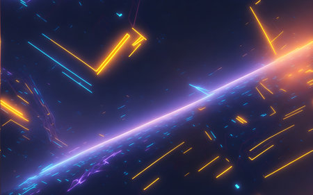 abstract 3d rendering of neon lines and shapes in dark spaceの素材