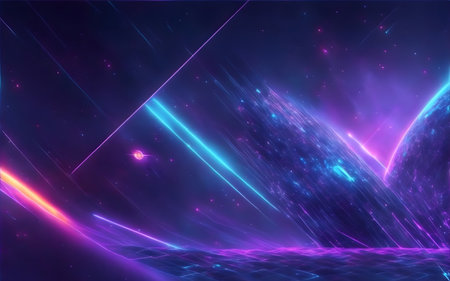 abstract futuristic background with glowing lines and particles. 3d renderingの素材
