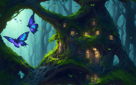Halloween background with haunted house in the forest. 3d renderingの素材