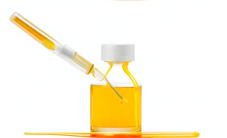 Serum oil vitamin C pipette and drops on white background copy space skin care beauty productの素材