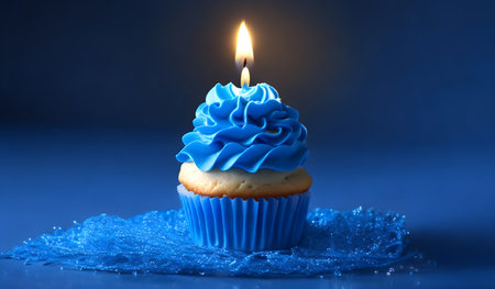 Birthday - Cupcake With Candle And Blue Decorationの素材