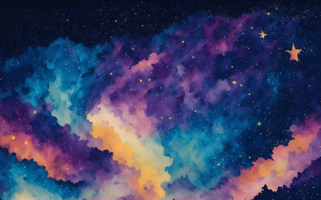 Beautiful watercolor starry sky backgroundの素材