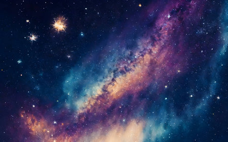 Illustration of a glittering starry sky in a watercolor styleの素材