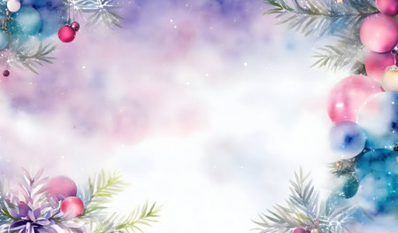 Christmas background with snowflakes and Christmas balls. Watercolor illustration.の素材