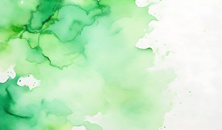Abstract hand painted watercolor background. Green, yellow and white colors.の素材