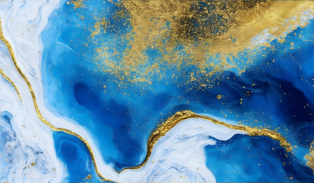 Marble abstract acrylic background. Marbling artwork texture. Agate ripple pattern. Gold powder.の素材