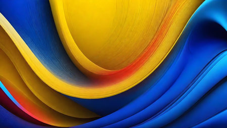 Colorful abstract background with curved lines in blue, yellow and redの素材