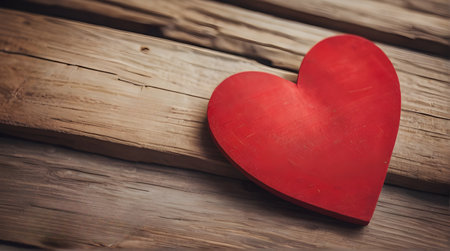 Red Heart on Wooden Tableの素材