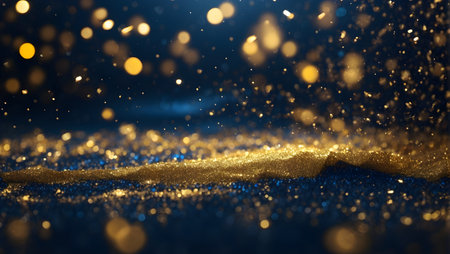 golden glitter vintage lights background. gold and blue. de focusedの素材
