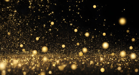 golden glitter vintage lights background. gold and black. defocused.の素材