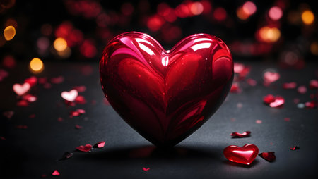 Valentines day background with red heart and bokeh lightsの素材