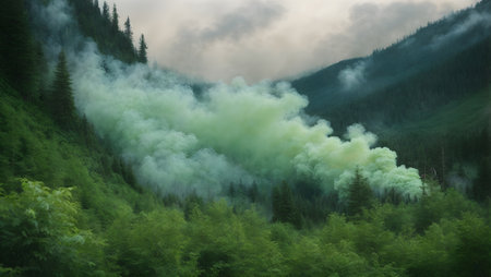 Smoke from a forest fire in the Carpathian mountains.の素材