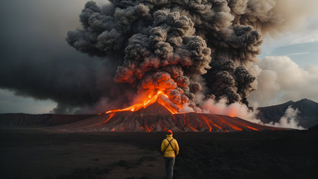 Kilauea Volcano eruption with lava and ash in Hawaii Volcanoes National Parkの素材