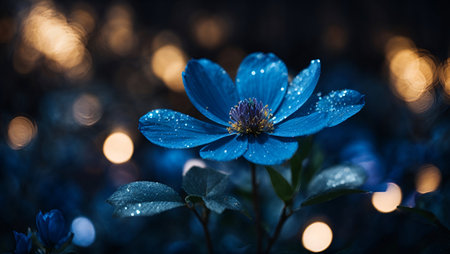 Beautiful blue flower on a dark background with bokeh.の素材