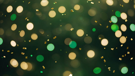 Golden Confetti on Green Backgroundの素材