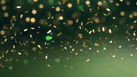 Golden Confetti on Green Backgroundの素材