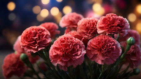 Bouquet of pink carnation flowers on bokeh backgroundの素材