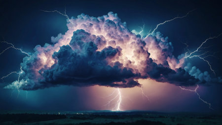 Lightning strike in the sky. 3d rendering image double exposureの素材