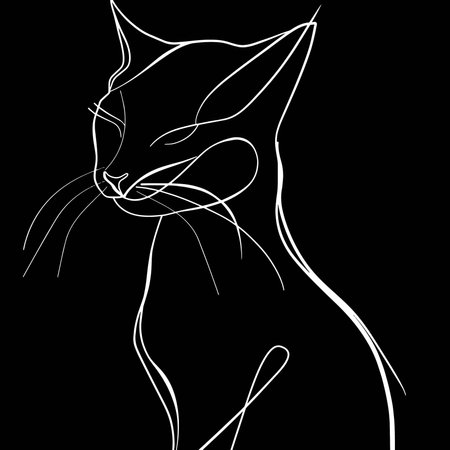 Sketch of a cat on a black background. Vector illustrationのイラスト素材