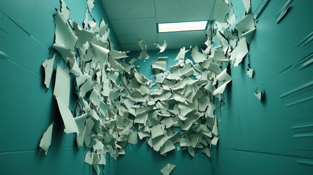 Teal Room Peeling Paint Abstract Texture Background Wall art worn aged blue aqua decay retro styleの素材