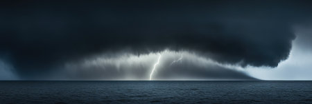 Dramatic Ocean Storm Scene Dark Clouds Lightning Dramatic Seascape Nature Photography Powerfulの素材