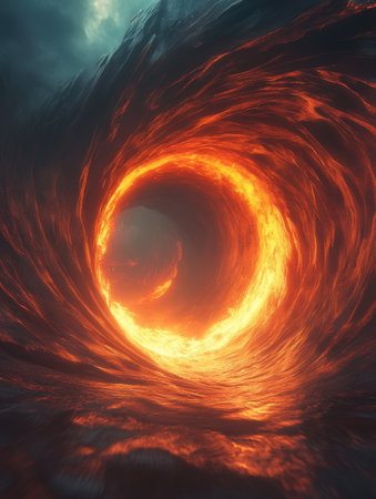 Fiery Lava Wave Abstract Digital Art Powerful Energy Intense Heat Burning Inferno Volcanic Eruptionの素材