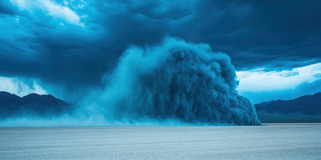 Dramatic Blue Storm Cloud over Desert Landscape Powerful Nature Scene Breathtaking Sky Dramaticの素材