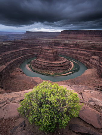 Dramatic Canyon River Bend Landscape Stunning Nature Photography Desert Vista Sky USA Rock View Wildの素材