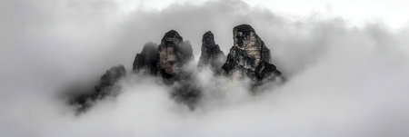 Majestic Mountain Peaks Emerging from Clouds Dramatic Nature Scene Breathtaking View Stunningの素材