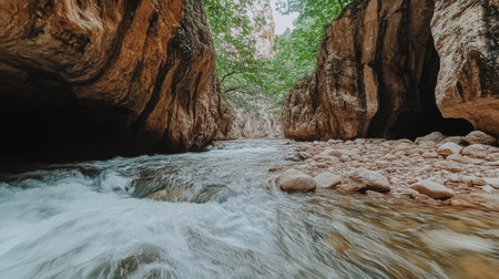 Serene River Flowing Through Majestic Canyon Rocks Nature Scenery Landscape Photography art wildの素材