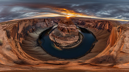 Horseshoe Bend Arizona Sunset Dramatic Canyon River Landscape Red Sky Rock View Stone Water Vistaの素材